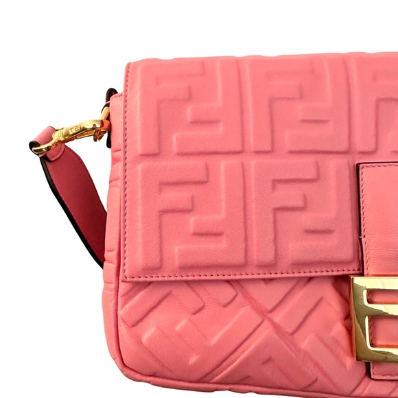 Fendi Baguette NM Bag Zucca Embossed Leather Large Pink - Picture 9 of 15